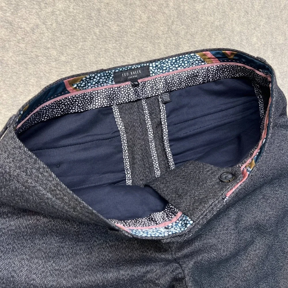 Ted Baker London Mens Western Dress Pants Gray Slim Wool Blend Slash Pockets 32R - Picture 3 of 12